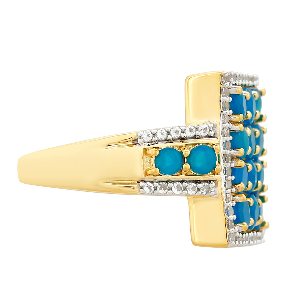 Inel din Argint 925 Placat cu Aur ( 4.55 grame ) cu Opal Albastru Etiopian Paraiba și Topaz Alb 1.38 Carate 2 