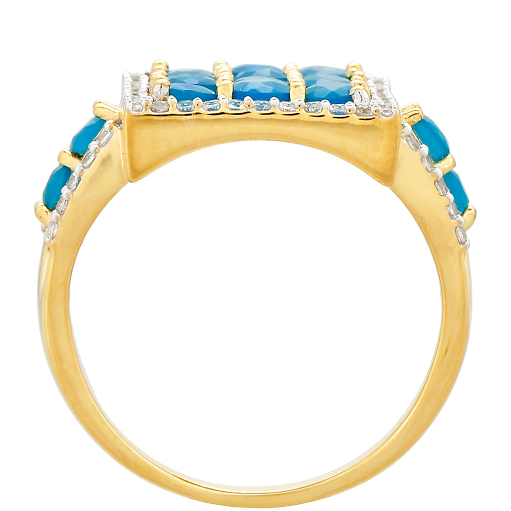 Inel din Argint 925 Placat cu Aur ( 4.55 grame ) cu Opal Albastru Etiopian Paraiba și Topaz Alb 1.38 Carate 4 