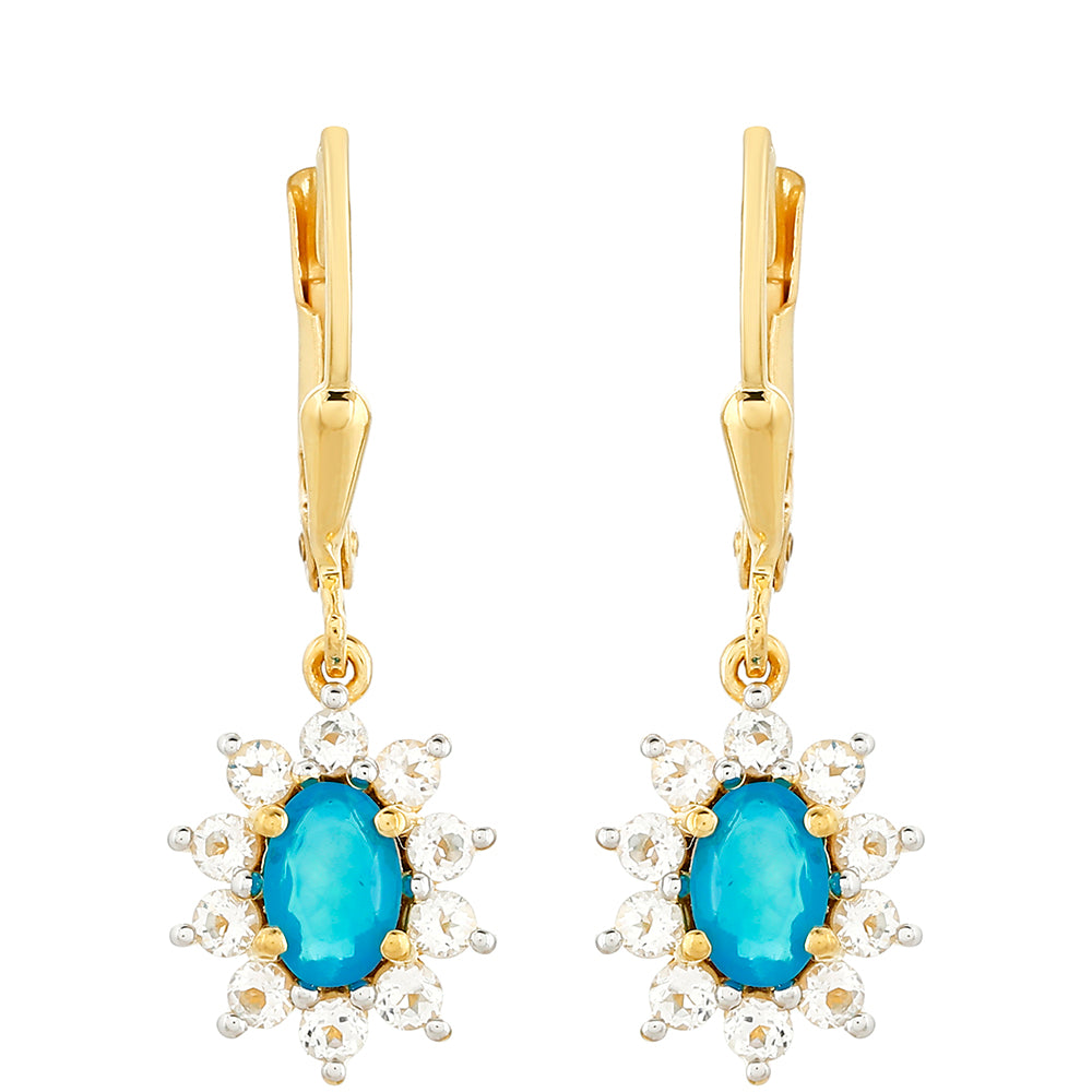 Cercei din Argint 925 Placat cu Aur ( 2.22 grame ) cu Opal Albastru Etiopian Paraiba și Topaz Alb 1.45 Carate 1 