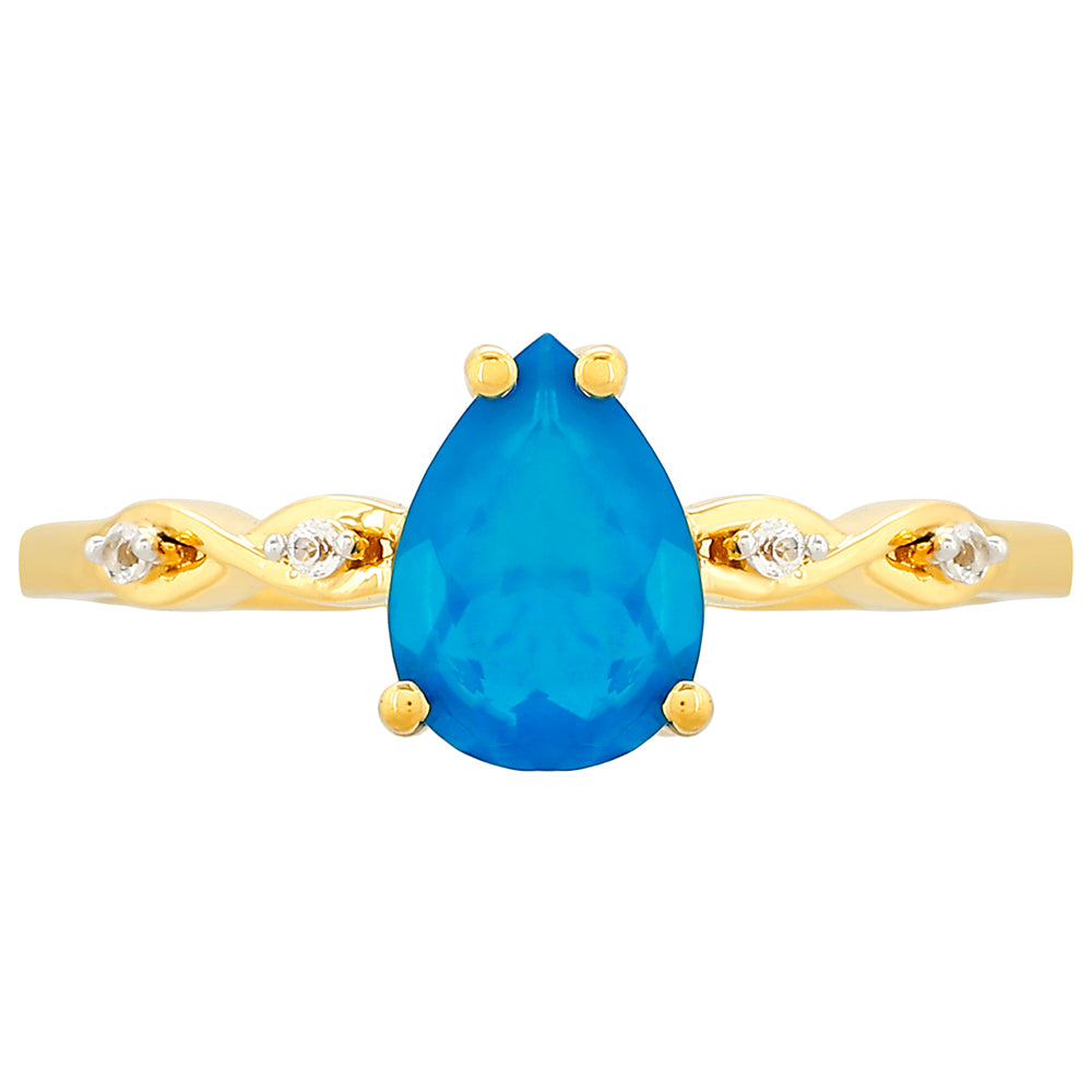 Inel din Argint 925 Placat cu Aur ( 1.86 grame ) cu Opal Albastru Etiopian Paraiba și Topaz Alb 0.82 Carate 1 