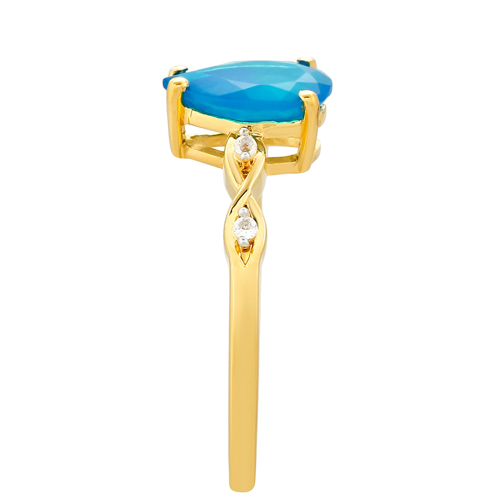 Inel din Argint 925 Placat cu Aur ( 1.86 grame ) cu Opal Albastru Etiopian Paraiba și Topaz Alb 0.82 Carate 3 