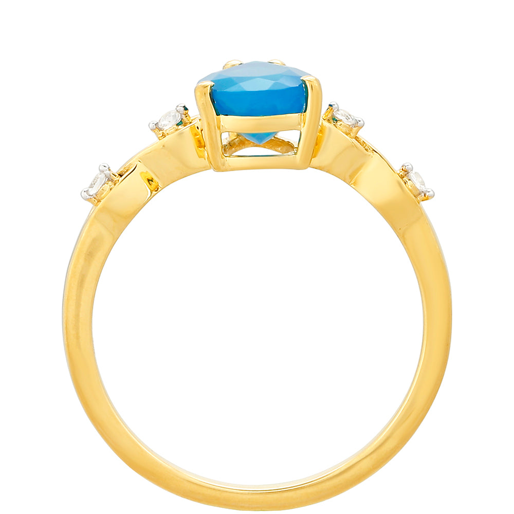 Inel din Argint 925 Placat cu Aur ( 1.86 grame ) cu Opal Albastru Etiopian Paraiba și Topaz Alb 0.82 Carate 4 