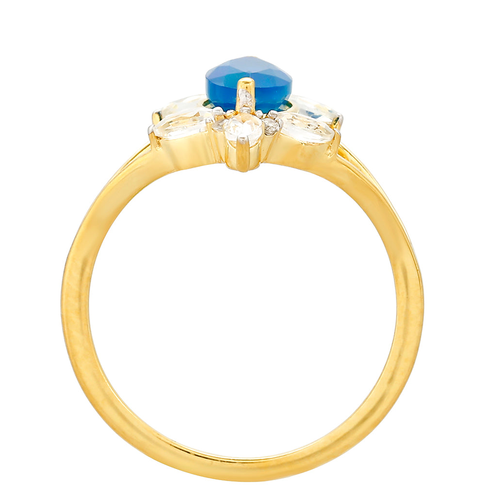 Inel din Argint 925 Placat cu Aur ( 2.32 grame ) cu Opal Albastru Etiopian Paraiba și Topaz Alb 1.24 Carate 4 