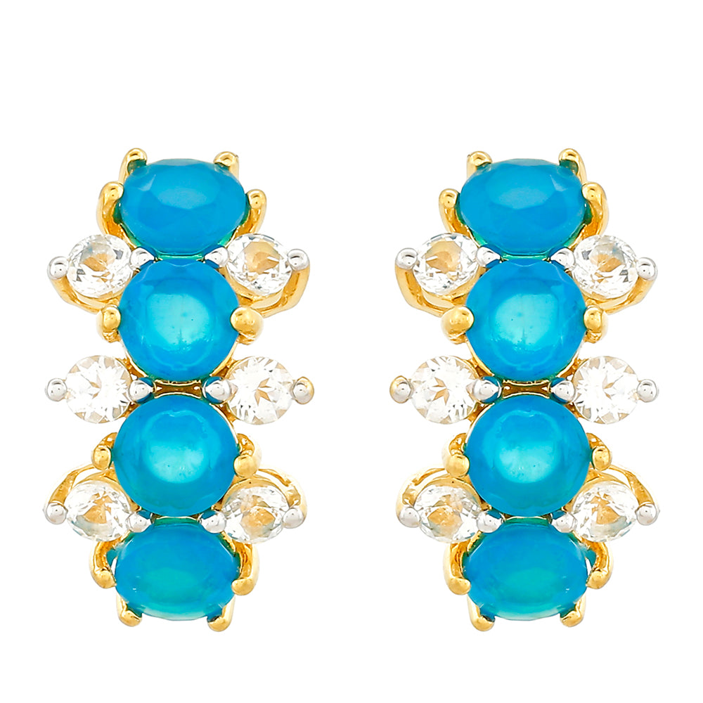 Cercei din Argint 925 Placat cu Aur ( 2.25 grame ) cu Opal Albastru Etiopian Paraiba și Topaz Alb 1.84 Carate