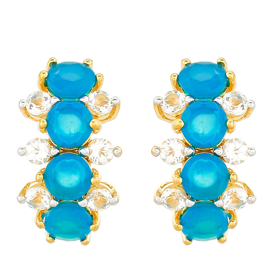 Cercei din Argint 925 Placat cu Aur ( 2.25 grame ) cu Opal Albastru Etiopian Paraiba și Topaz Alb 1.84 Carate