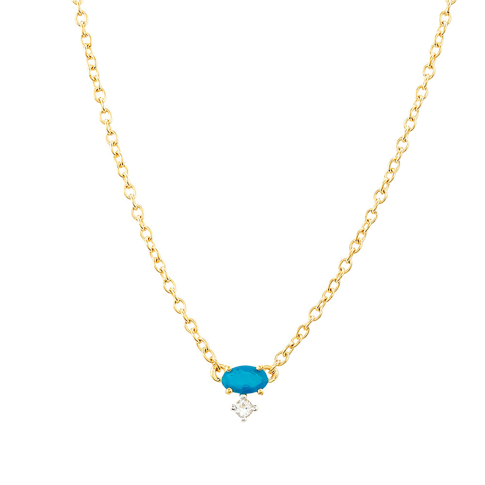 Colier din Argint 925 Placat cu Aur ( 2.7 grame ) cu Opal Albastru Etiopian Paraiba și Topaz Alb 0.18 Carate
