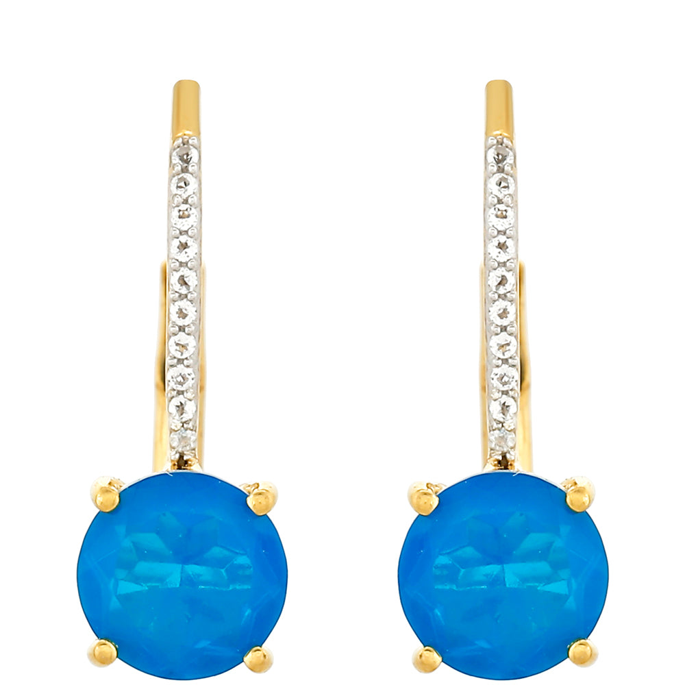 Cercei din Argint 925 Placat cu Aur ( 1.44 grame ) cu Opal Albastru Etiopian Paraiba și Topaz Alb 1.35 Carate 1 