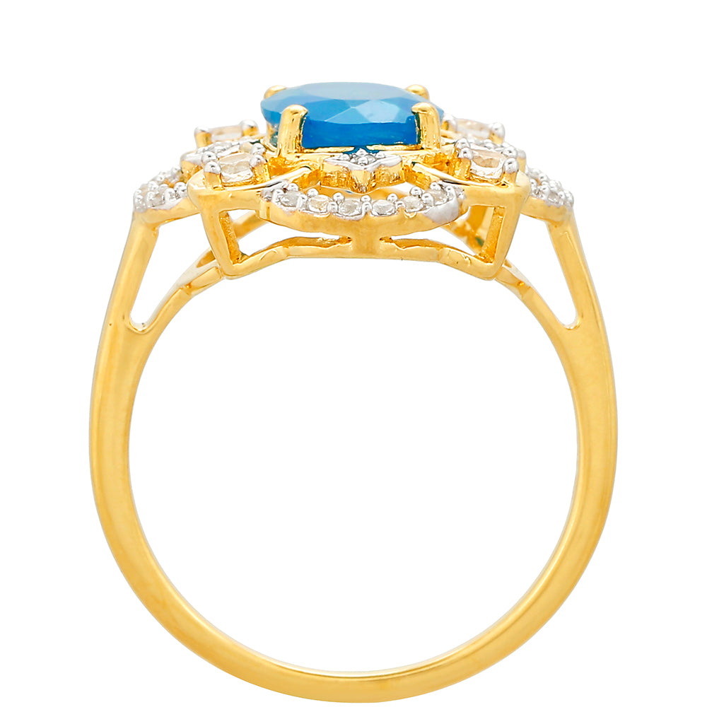 Inel din Argint 925 Placat cu Aur ( 2.78 grame ) cu Opal Albastru Etiopian Paraiba și Topaz Alb 1.29 Carate 4 