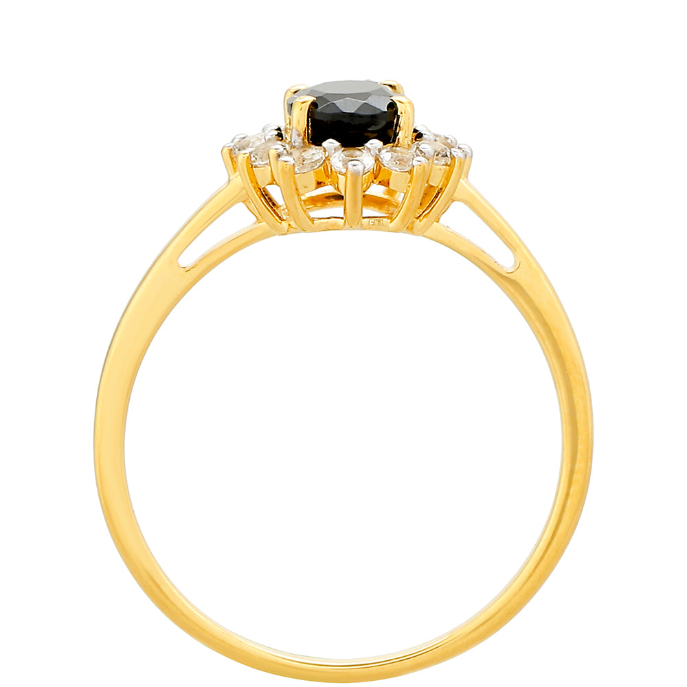 Inel din Argint 925 Placat cu Aur ( 1.52 grame ) cu Turmalină Neagră și Topaz Alb 1.14 Carate 4 