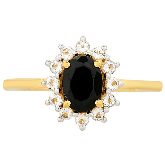 Inel din Argint 925 Placat cu Aur ( 1.52 grame ) cu Turmalină Neagră și Topaz Alb 1.14 Carate