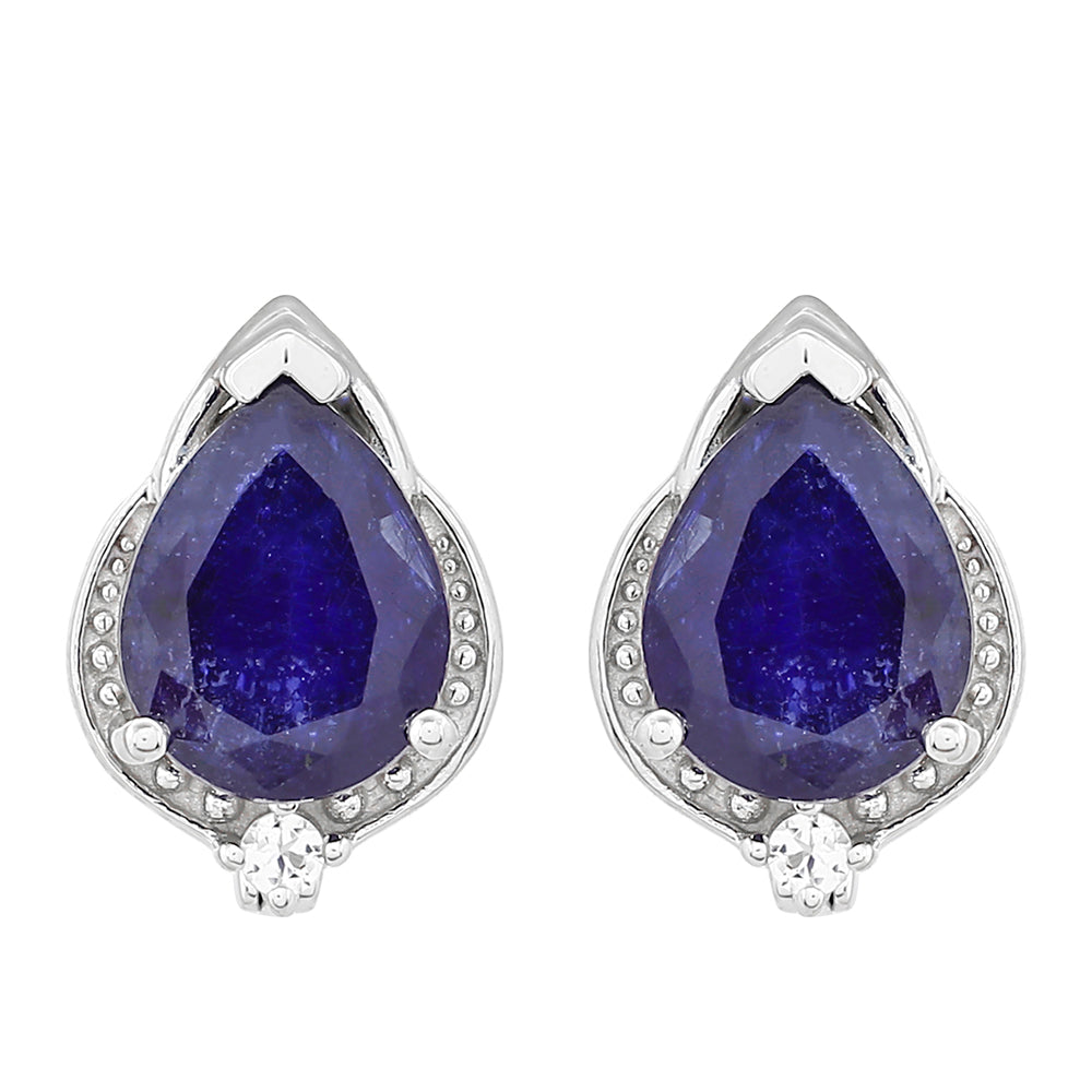Cercei din Argint 925 ( 2.12 grame ) cu Safir Thailandez și Topaz Alb 4.76 Carate 1 