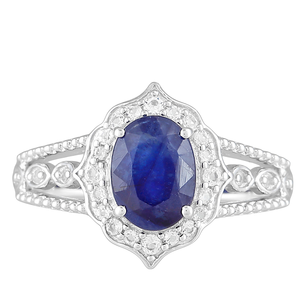 Inel din Argint 925 ( 2.4 grame ) cu Safir Thailandez și Topaz Alb 2.09 Carate