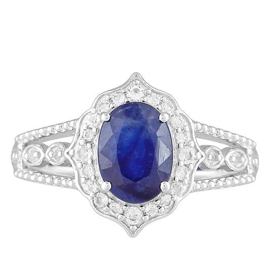 Inel din Argint 925 ( 2.4 grame ) cu Safir Thailandez și Topaz Alb 2.09 Carate