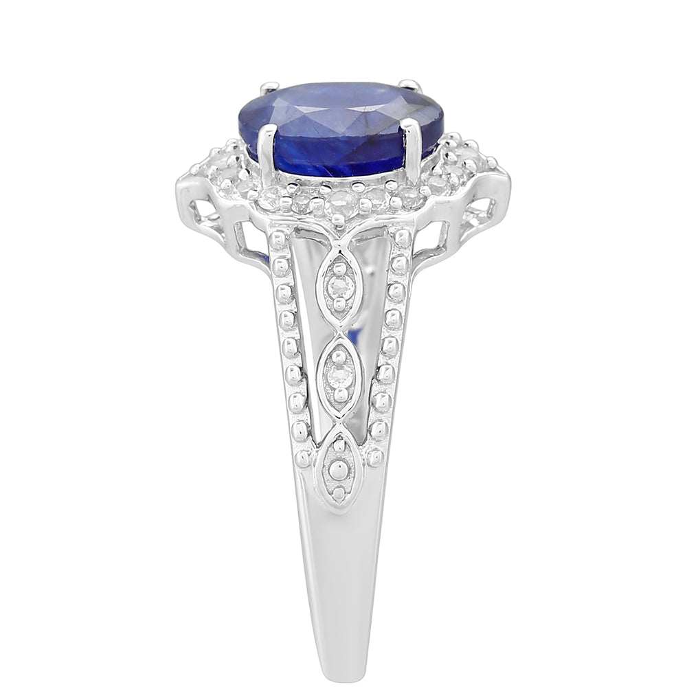 Inel din Argint 925 ( 2.4 grame ) cu Safir Thailandez și Topaz Alb 2.09 Carate 3 