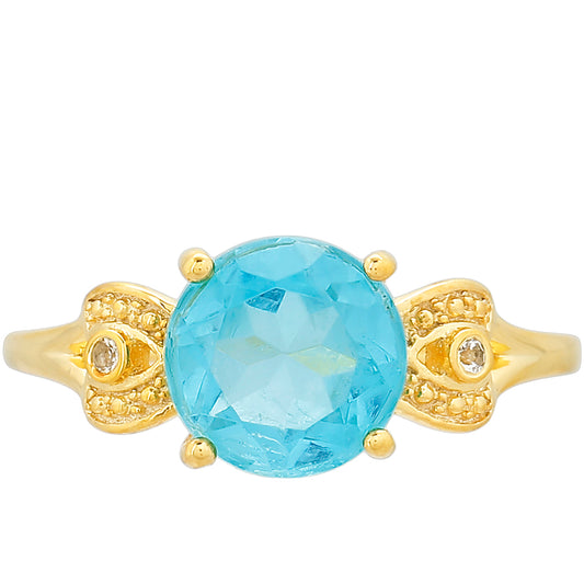 Inel din Argint 925 Placat cu Aur ( 1.53 grame ) cu Cuarț Paraiba și Topaz Alb 2.19 Carate