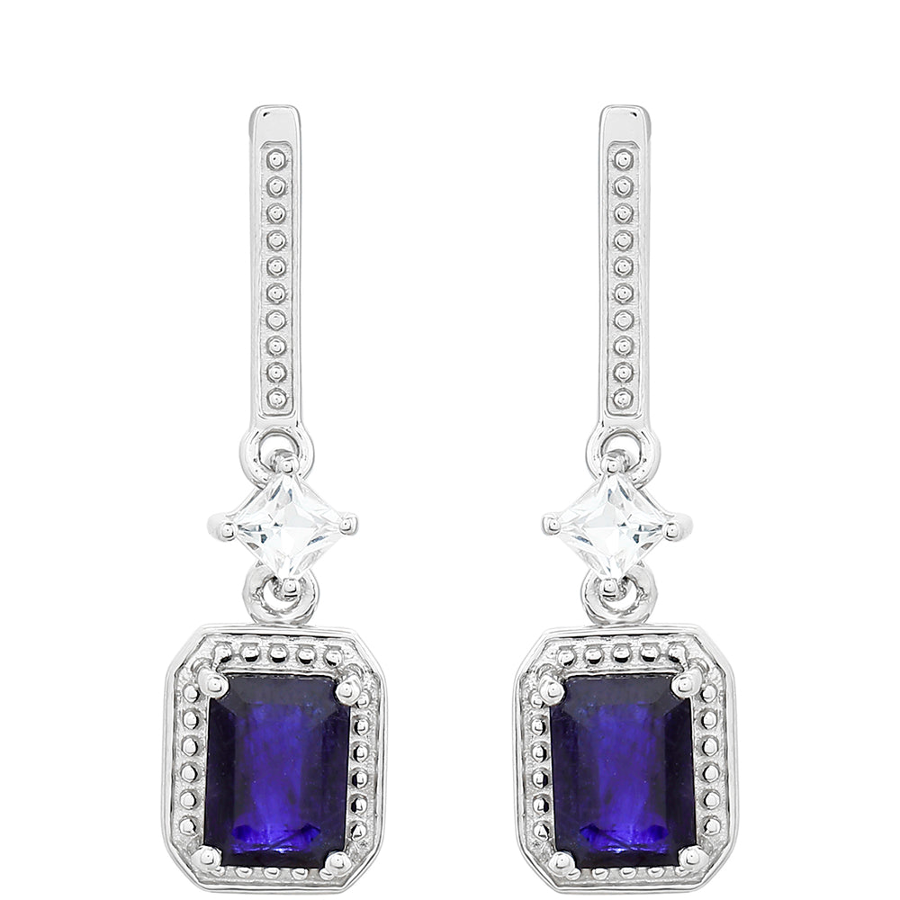 Cercei din Argint 925 ( 2.93 grame ) cu Safir Thailandez și Topaz Alb 3.34 Carate