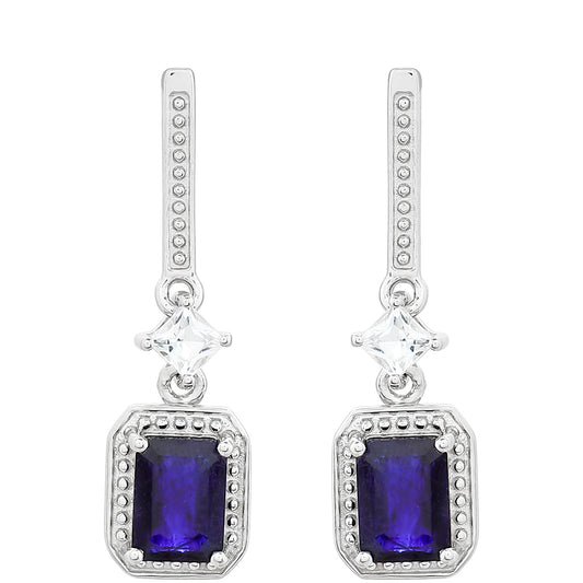 Cercei din Argint 925 ( 2.93 grame ) cu Safir Thailandez și Topaz Alb 3.34 Carate