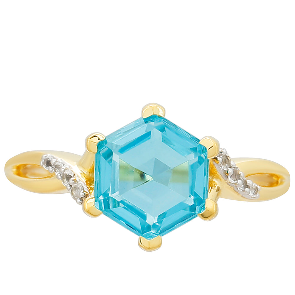Inel din Argint 925 Placat cu Aur ( 2.14 grame ) cu Cuarț Paraiba și Topaz Alb 1.91 Carate