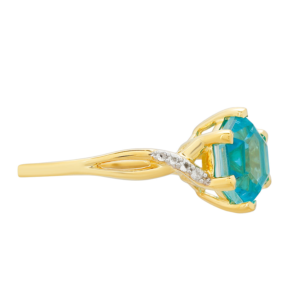 Inel din Argint 925 Placat cu Aur ( 2.14 grame ) cu Cuarț Paraiba și Topaz Alb 1.91 Carate