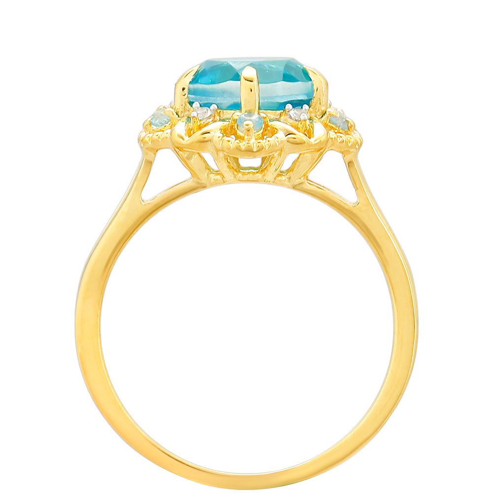 Inel din Argint 925 Placat cu Aur ( 2.69 grame ) cu Cuarț Paraiba și Topaz Albastru 2.27 Carate 4 