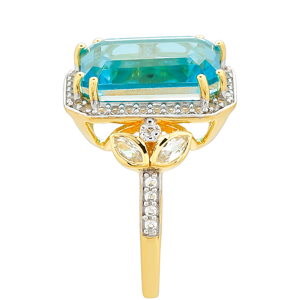 Inel din Argint 925 Placat cu Aur ( 3.78 grame ) cu Cuarț Paraiba și Topaz Alb 8.3 Carate 3 