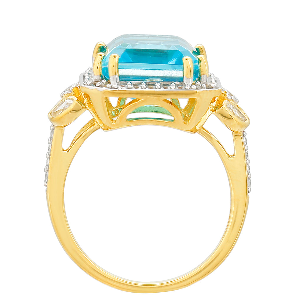 Inel din Argint 925 Placat cu Aur ( 3.78 grame ) cu Cuarț Paraiba și Topaz Alb 8.3 Carate 4 