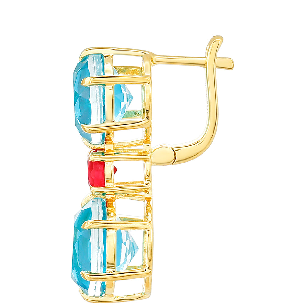 Cercei din Argint 925 Placat cu Aur ( 3.43 grame ) cu Cuarț Paraiba și Cuarț Roșu 14.07 Carate 2 