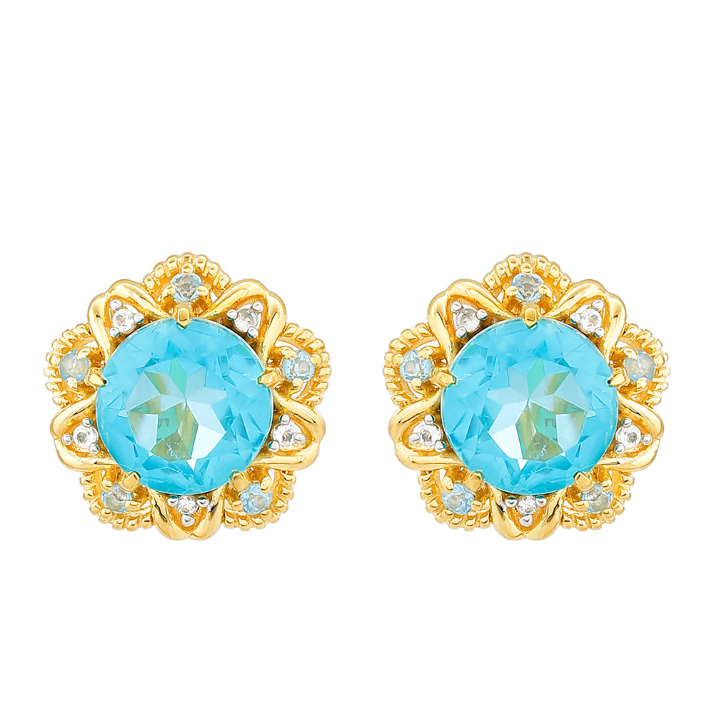 Cercei din Argint 925 Placat cu Aur ( 2.9 grame ) cu Cuarț Paraiba și Topaz Albastru 4.5 Carate 1 