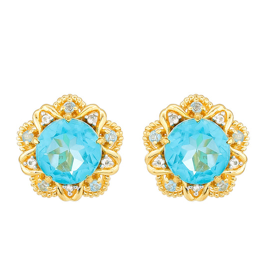 Cercei din Argint 925 Placat cu Aur ( 2.9 grame ) cu Cuarț Paraiba și Topaz Albastru 4.5 Carate