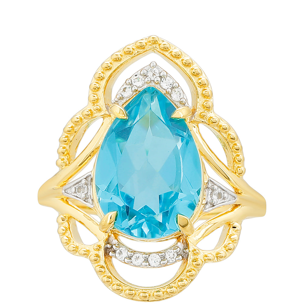 Inel din Argint 925 Placat cu Aur ( 3.41 grame ) cu Cuarț Paraiba și Topaz Alb 4.31 Carate 1 