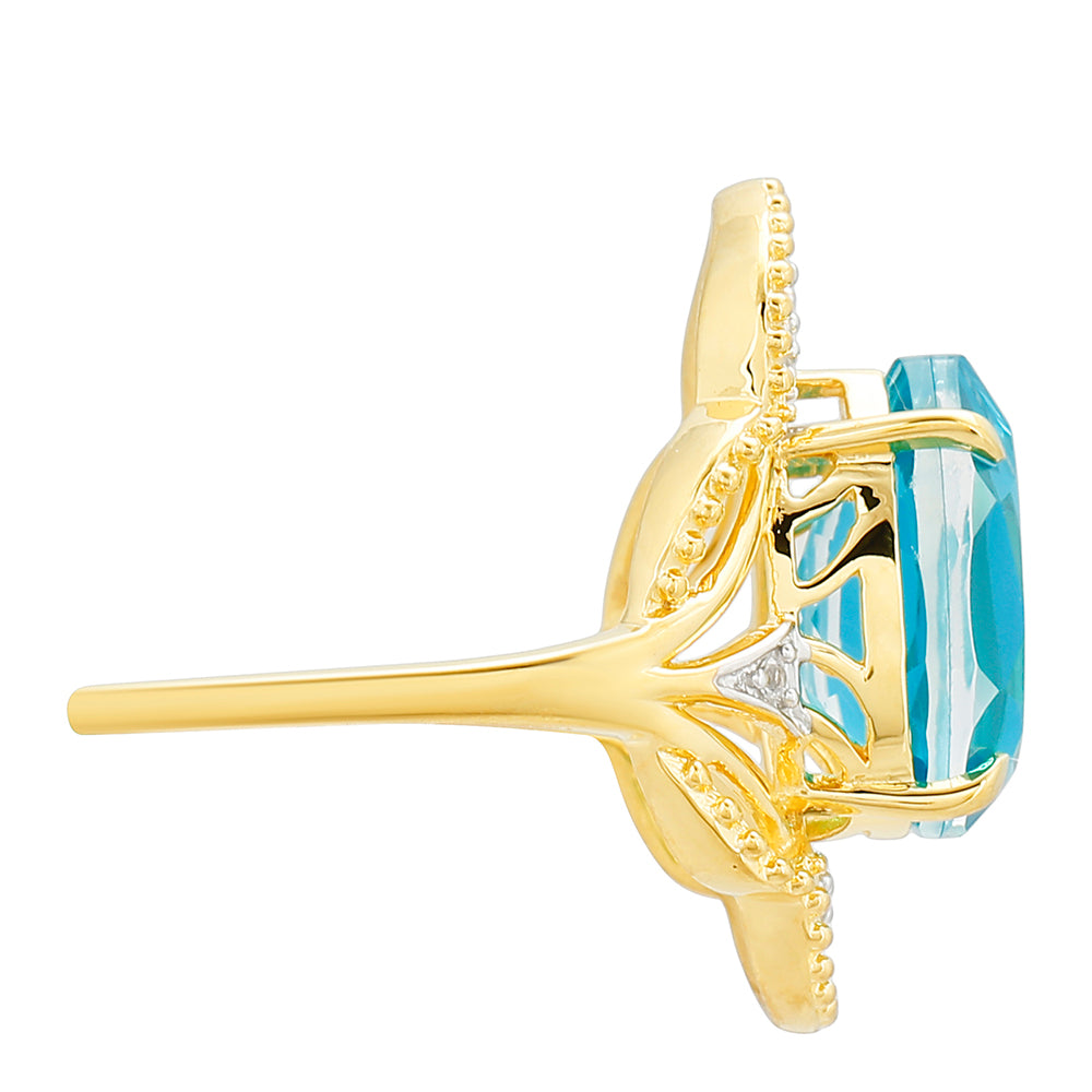 Inel din Argint 925 Placat cu Aur ( 3.41 grame ) cu Cuarț Paraiba și Topaz Alb 4.31 Carate