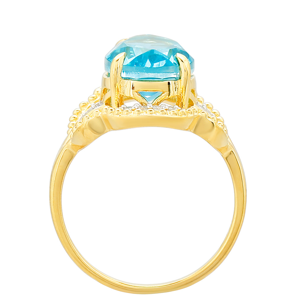 Inel din Argint 925 Placat cu Aur ( 3.41 grame ) cu Cuarț Paraiba și Topaz Alb 4.31 Carate 4 