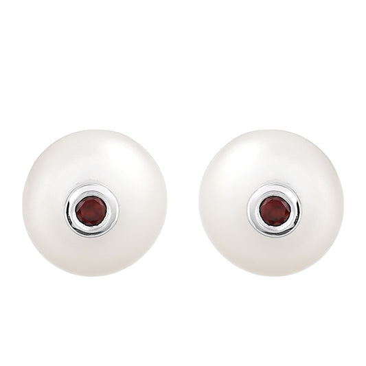 Cercei din Argint 925 ( 0.81 grame ) cu Granat și Perlă de Apă Dulce Albă 3.45 Carate