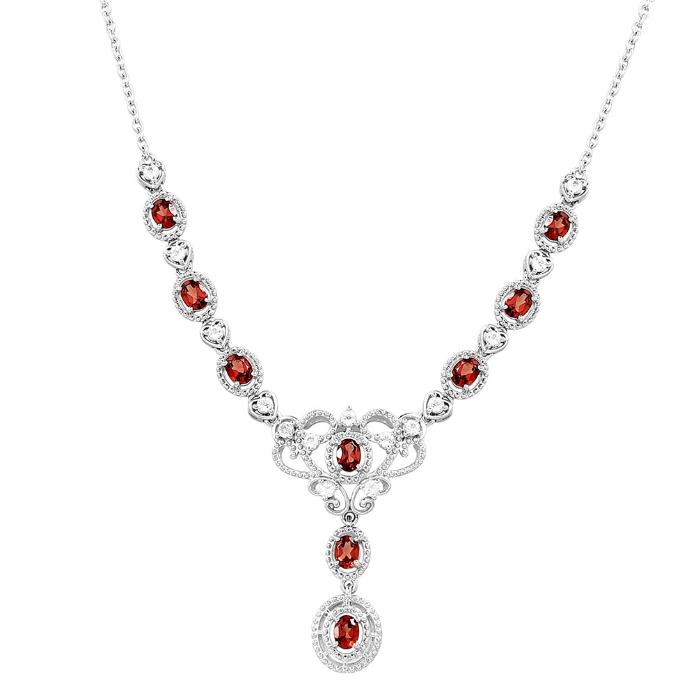 Colier din Argint 925 ( 6.86 grame ) cu Granat și Topaz Alb 2.48 Carate 1 