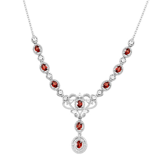 Colier din Argint 925 ( 6.86 grame ) cu Granat și Topaz Alb 2.48 Carate