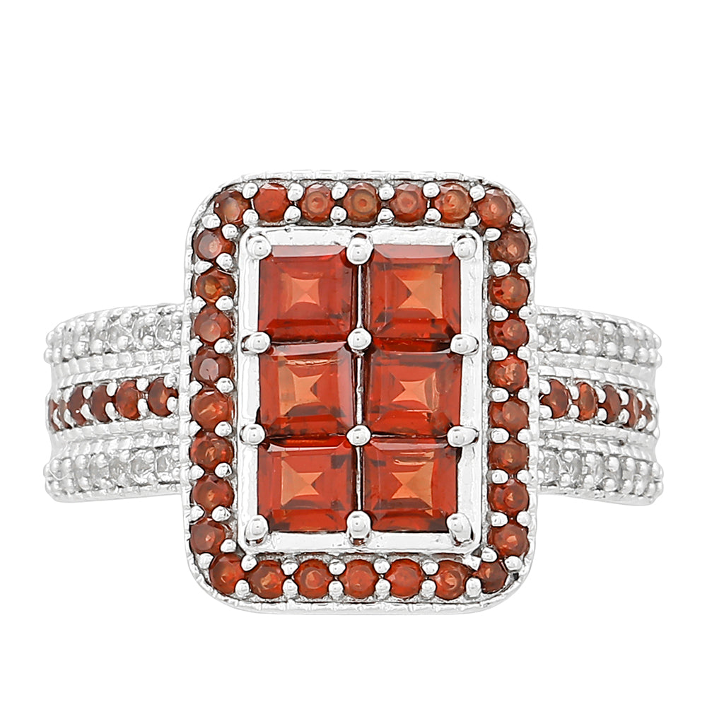Inel din Argint 925 ( 3.91 grame ) cu Granat și Topaz Alb 2.05 Carate 1 