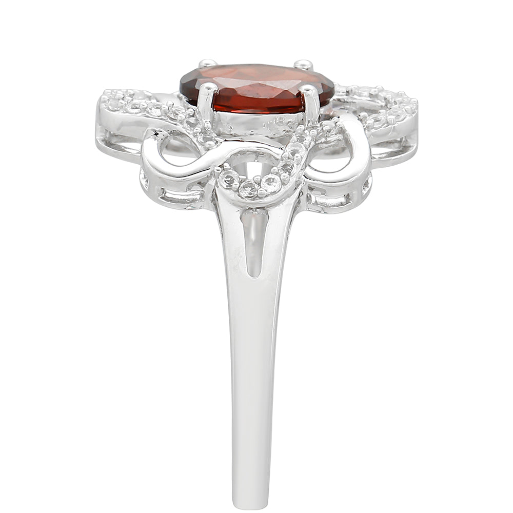 Inel din Argint 925 ( 2.69 grame ) cu Granat și Topaz Alb 1.55 Carate