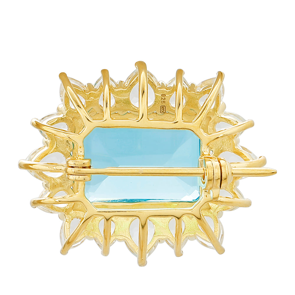 Broşă din Argint 925 Placat cu Aur ( 2.83 grame ) cu Cuarț Paraiba și Topaz Alb 11.74 Carate 2 