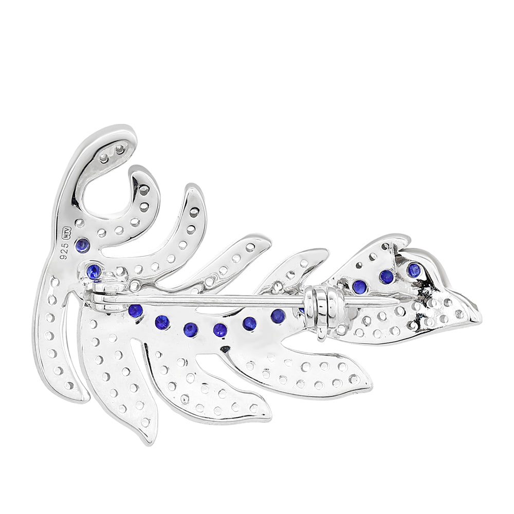 Broşă din Argint 925 ( 4.3 grame ) cu Safir Thailandez și Topaz Alb 1.63 Carate 2 