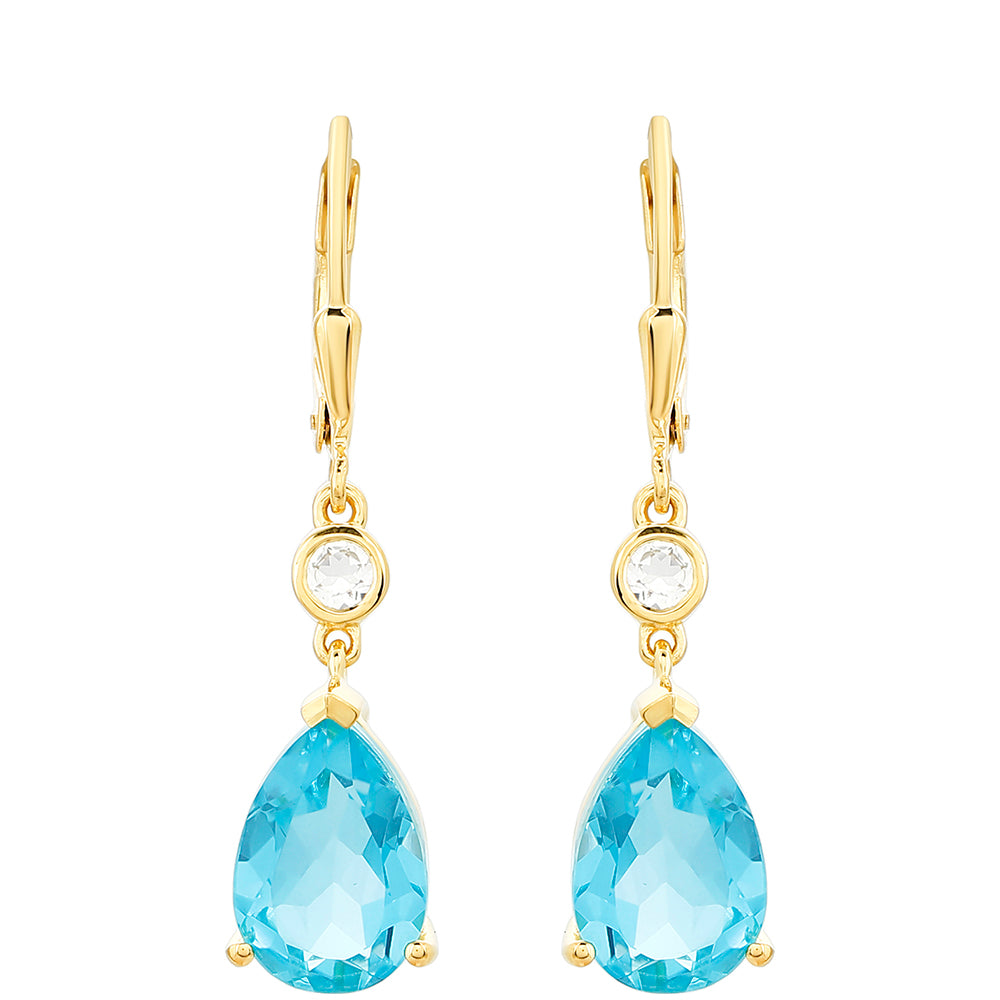 Cercei din Argint 925 Placat cu Aur ( 2.94 grame ) cu Cuarț Paraiba și Topaz Alb 6.6 Carate