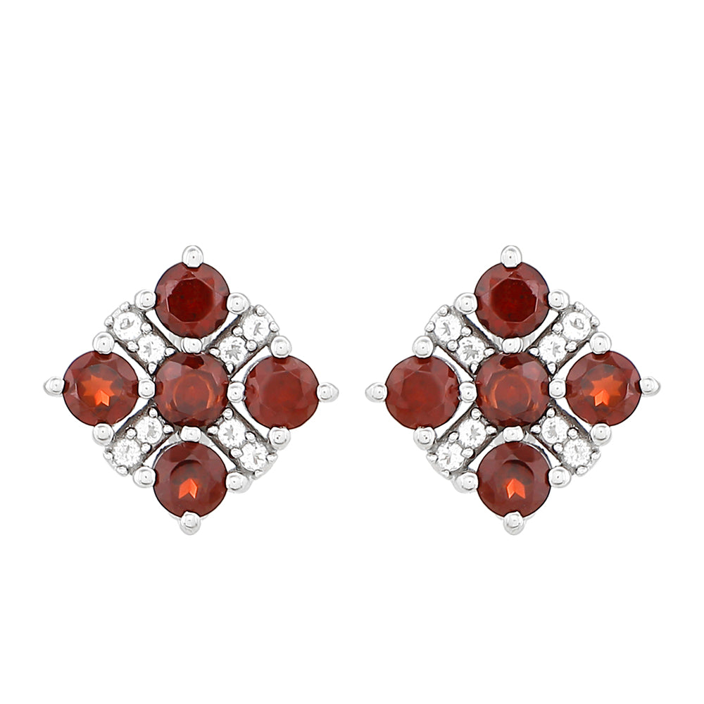 Cercei din Argint 925 ( 1.8 grame ) cu Granat și Topaz Alb 1.26 Carate