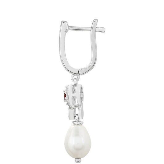 Cercei din Argint 925 ( 2.41 grame ) cu Granat și Perlă de Apă Dulce Albă 4.28 Carate