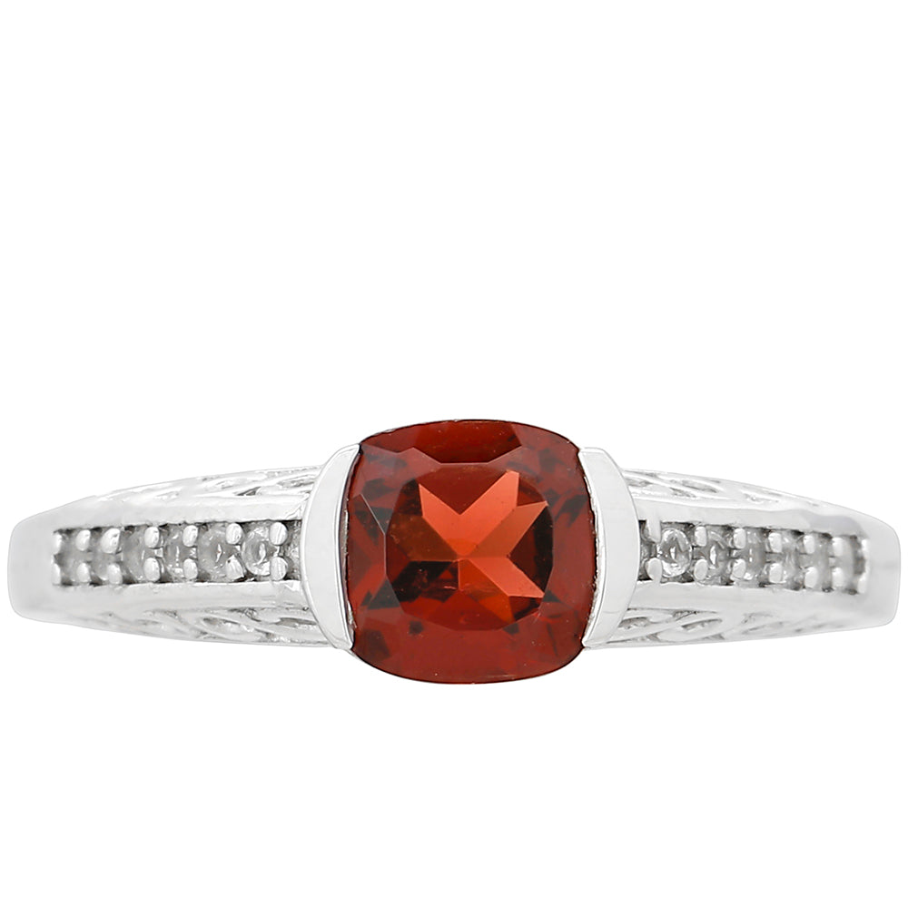 Inel din Argint 925 ( 2.38 grame ) cu Granat și Topaz Alb 1.23 Carate