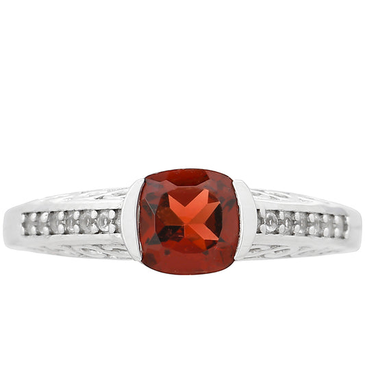 Inel din Argint 925 ( 2.38 grame ) cu Granat și Topaz Alb 1.23 Carate