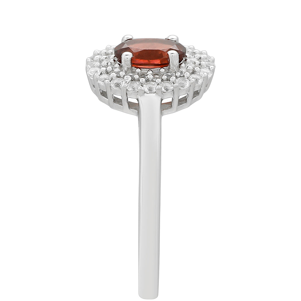 Inel din Argint 925 ( 2.05 grame ) cu Granat și Topaz Alb 0.8 Carate