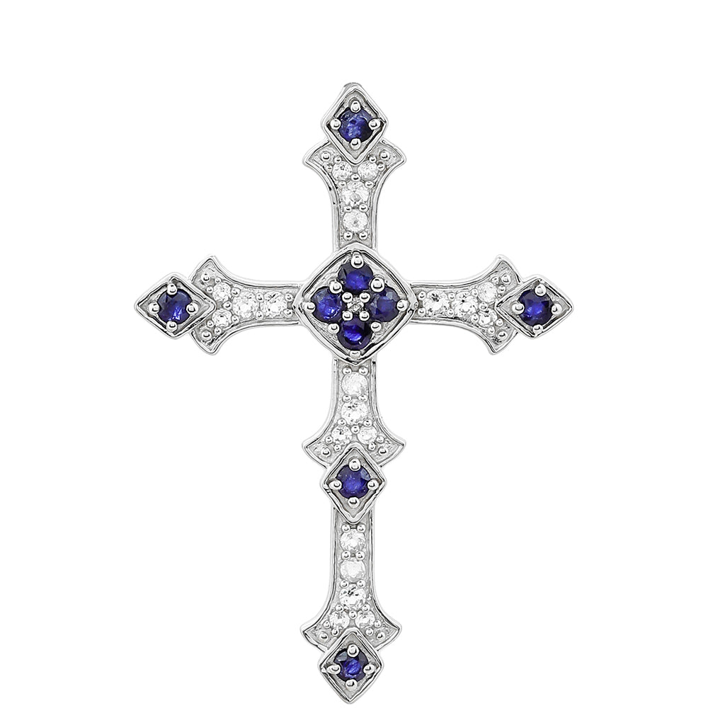 Cruce Pandantiv din Argint 925 ( 3.57 grame ) cu Safir Thailandez și Topaz Alb 1.68 Carate