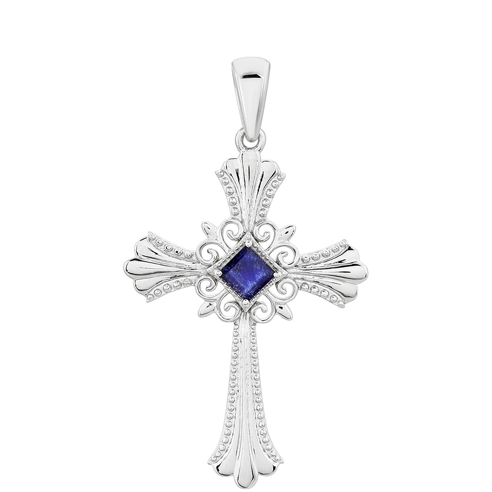 Cruce Pandantiv din Argint 925 ( 2.43 grame ) cu Safir Thailandez 0.59 Carate 1 