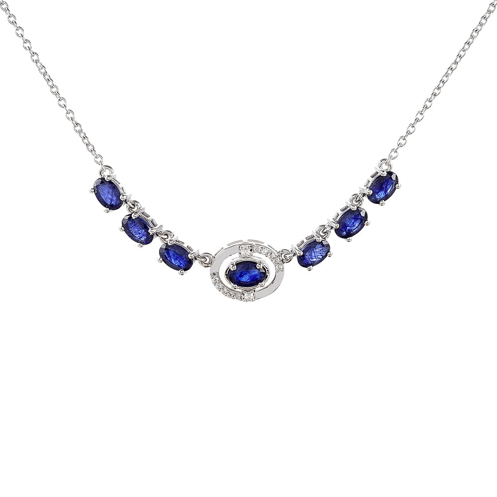 Colier din Argint 925 ( 5.04 grame ) cu Safir Thailandez și Topaz Alb 4.63 Carate 1 