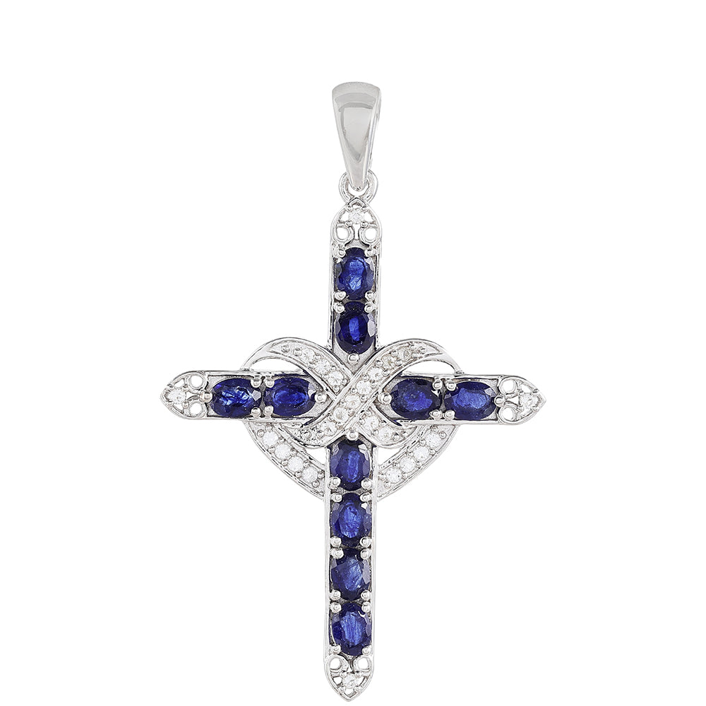Cruce Pandantiv din Argint 925 ( 3.85 grame ) cu Safir Thailandez și Topaz Alb 2.89 Carate