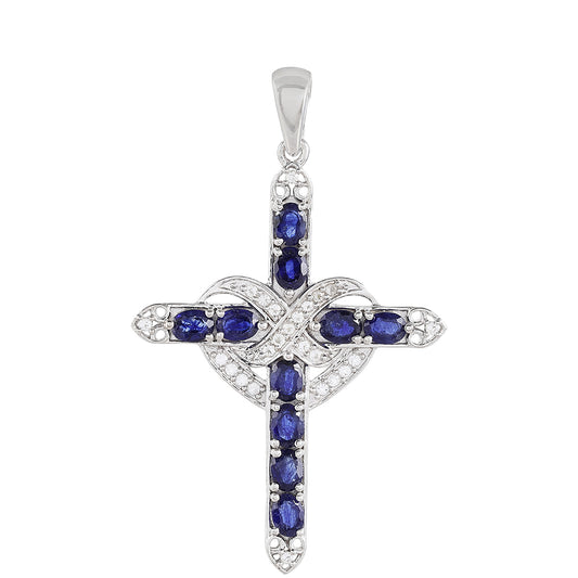 Cruce Pandantiv din Argint 925 ( 3.85 grame ) cu Safir Thailandez și Topaz Alb 2.89 Carate